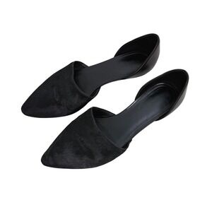 Vince Nina Pointed Toe Calf Hair Genuine Leather DOrsay Flats Black Sz 10 M